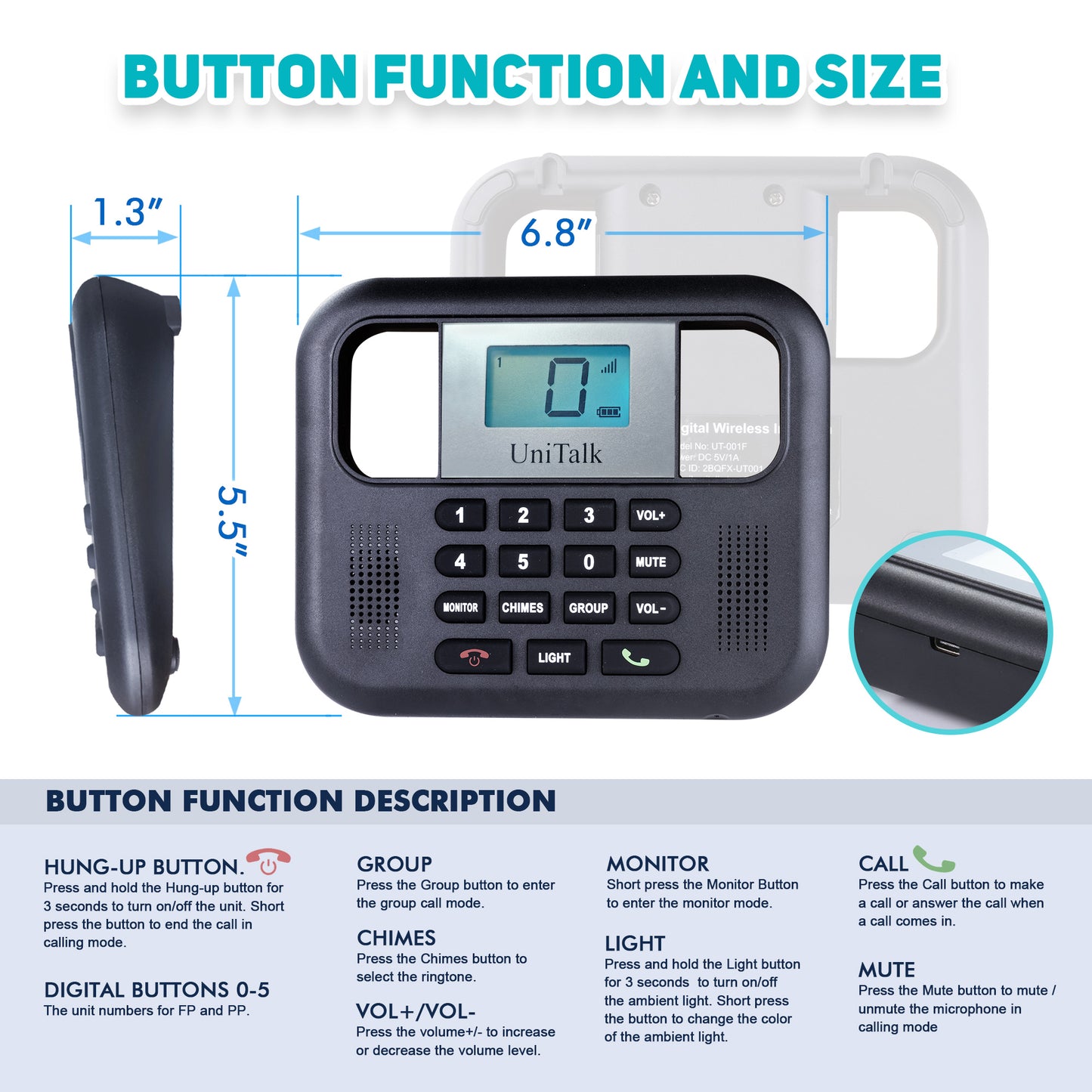 Supplemental PP Unit For Two-way Voice Intercom System With UT-001 (Cannot Work Alone, Needs to Work Together With FP Unit)