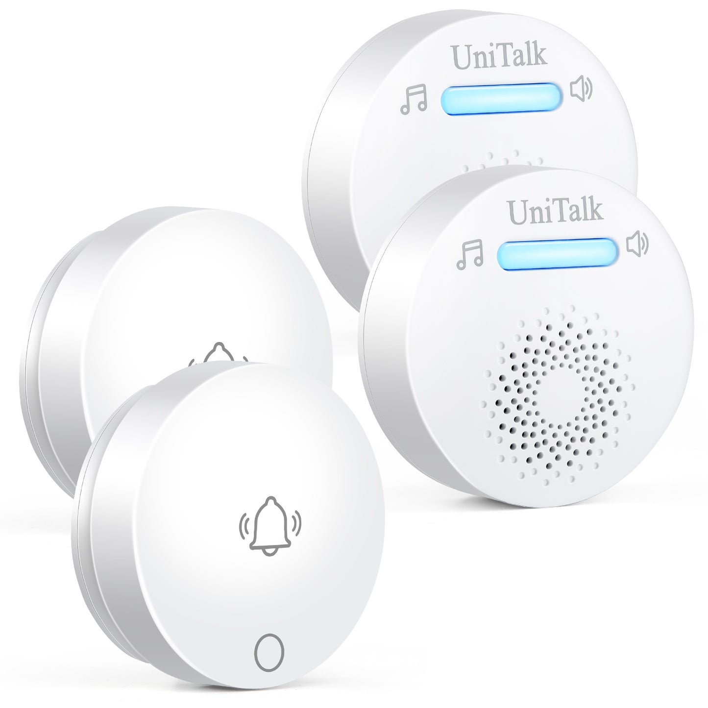 UniTalk Wireless Doorbell, Self-powered Doorbell, No Battery Required Push Button, Cordless Door Chime Kit with 36 Chimes, 8 Adjustable Volume and 500FT Wireless Range(2R2T)
